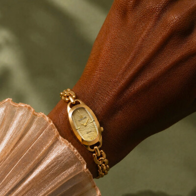 Montre MARCH LA.B OBLONGUE Electrique - Drapée Gold - Gourmette Acier dorée