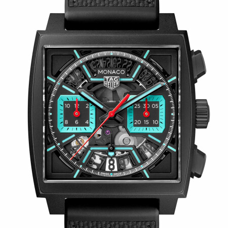 TAG Heuer Monaco Chronograph Turquoise Blue Skeleton Automatic 39mm watch