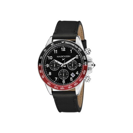 Montre Mauboussin Rage de vivre, cadran noir, bracelet cuir