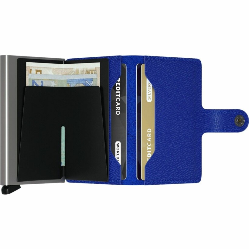 Porte-cartes Secrid Miniwallet Crisple en cuir et aluminium bleu