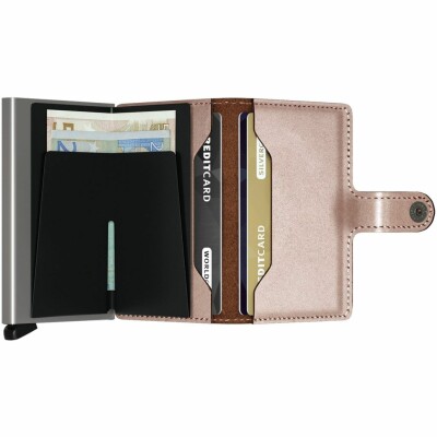 Porte-cartes Secrid Miniwallet Metallic en cuir et aluminium rose