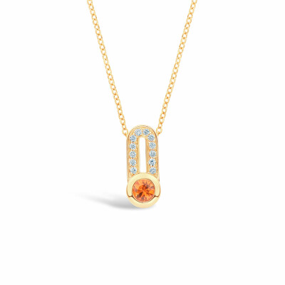 Pendentif Antonello Portofino "Grand et Rond" en or jaune, saphir orange et diamants