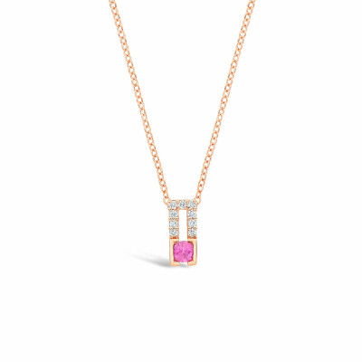 Pendentif Antonello Portofino "Petit et Carré" en or rose, saphir rose et diamants