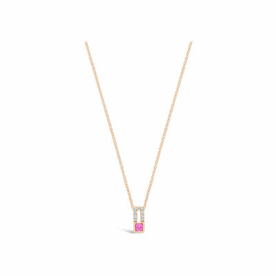 Pendentif Antonello Portofino "Petit et Carré" en or rose, saphir rose et diamants