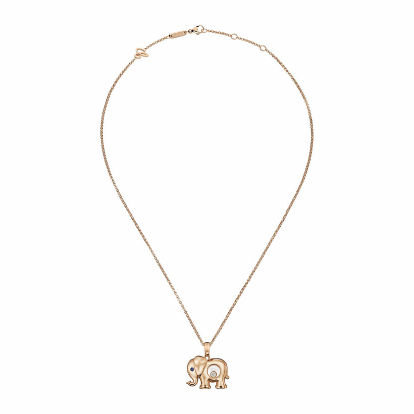 Pendentif Chopard Happy Diamonds Elephant en or rose, saphir et diamants