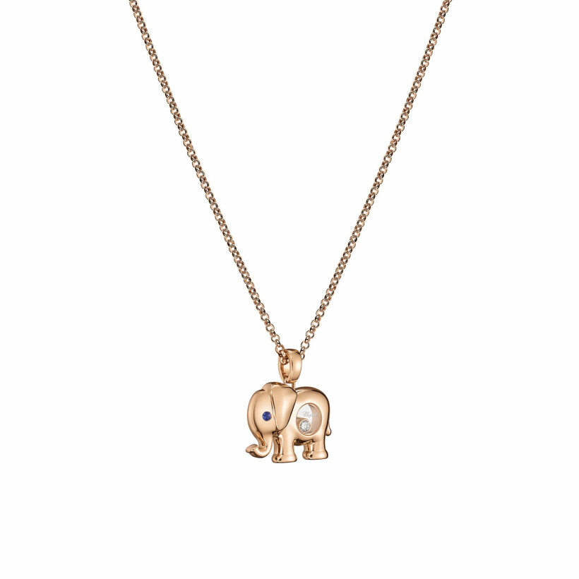 Pendentif Chopard Happy Diamonds Elephant en or rose, saphir et diamants