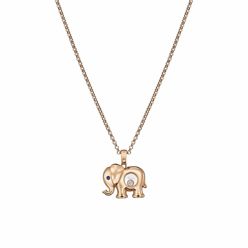 Pendentif Chopard Happy Diamonds Elephant en or rose, saphir et diamants