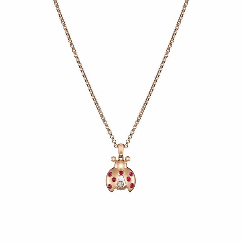 Pendentif Chopard Happy Diamonds Ladybird en or rose, rubis et diamants