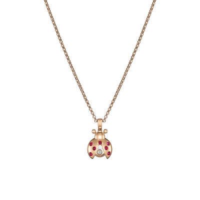 Pendentif Chopard Happy Diamonds Ladybird en or rose, rubis et diamants