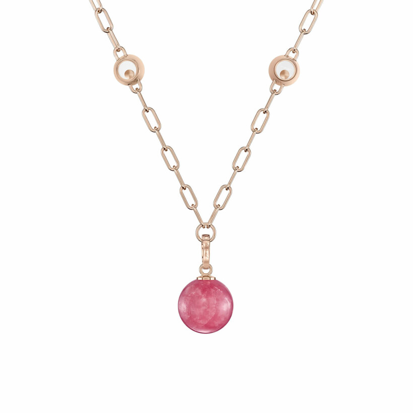 Collier Chopard Happy Diamonds Planet en or rose éthique, diamants et Rhodochrosite