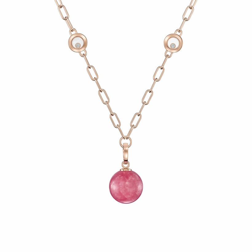 Collier Chopard Happy Diamonds Planet en or rose éthique, diamants et Rhodochrosite