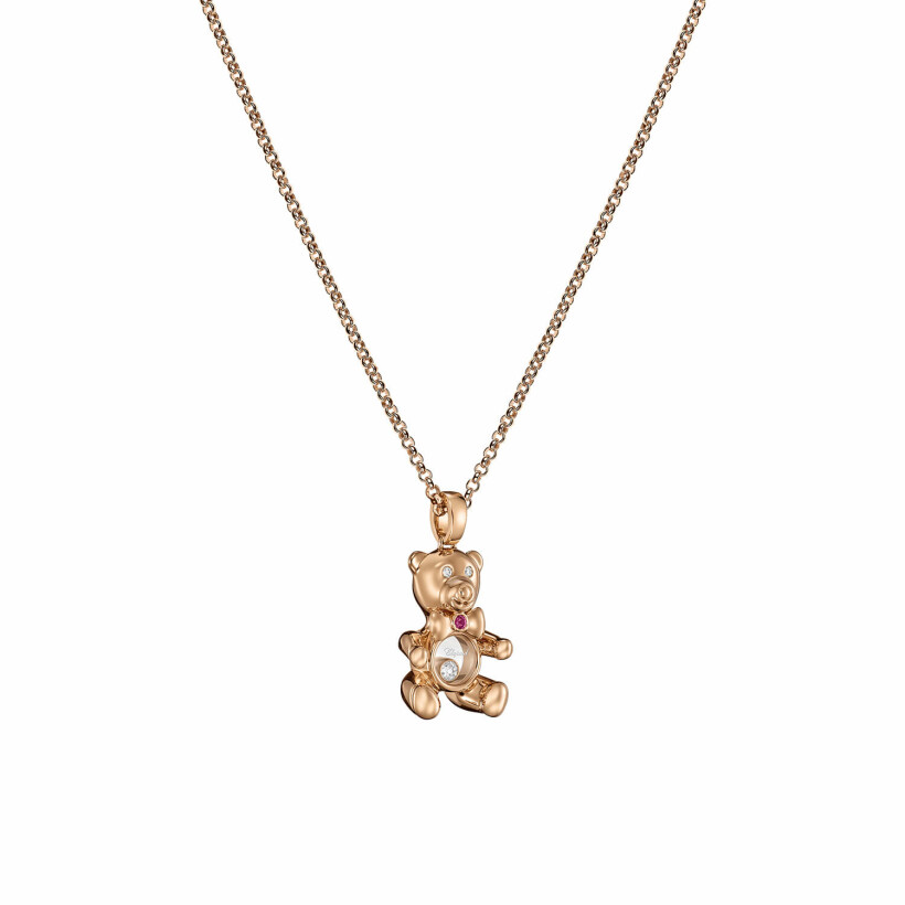 Pendentif Chopard Happy Diamonds Teddybear en or rose et diamants