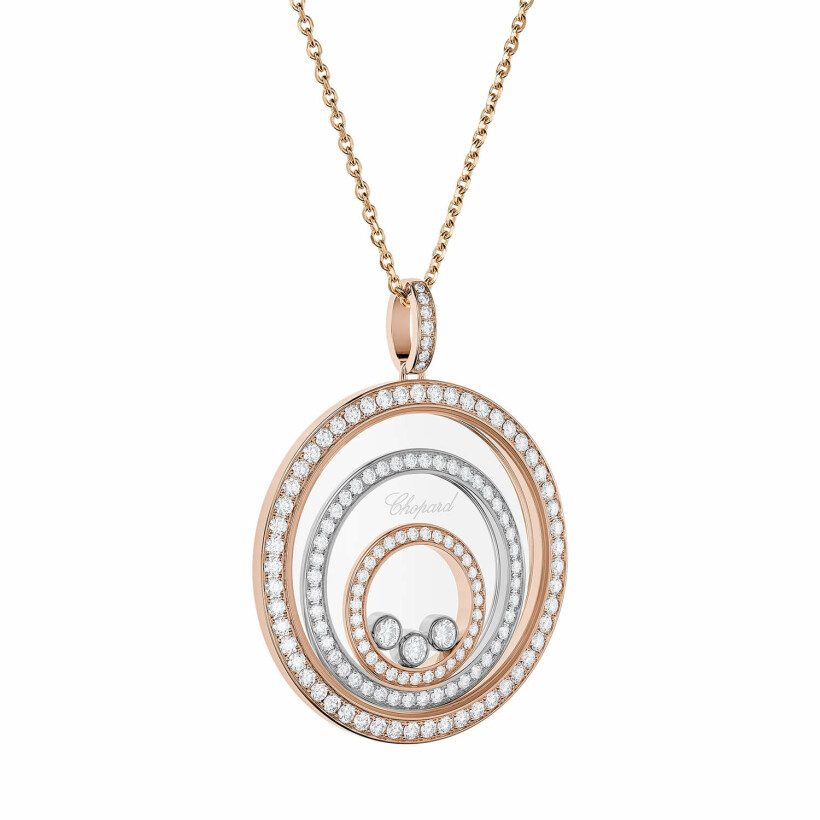 Pendentif Chopard Happy Hearts Spirit en rose et blanc, et diamants