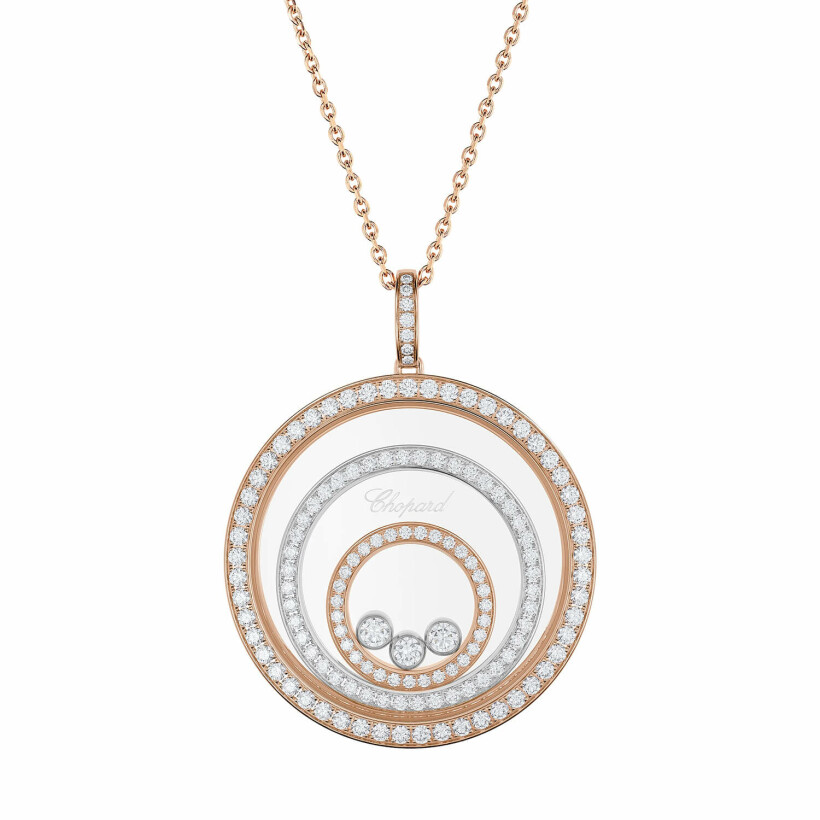 Pendentif Chopard Happy Hearts Spirit en rose et blanc, et diamants