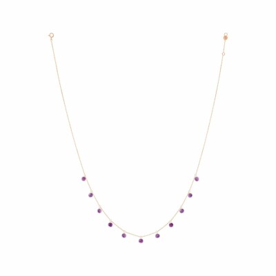 Collier La Brune & La Blonde Polka en or rose et lepidolite, 42cm