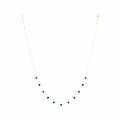 Collier La Brune & La Blonde Polka en or jaune et malachite, 42cm