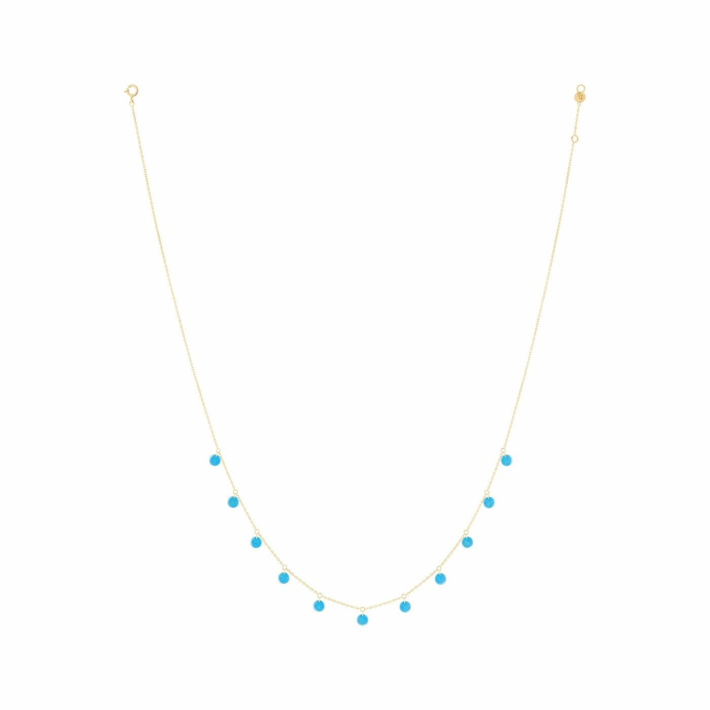 Collier La Brune & La Blonde Polka en or jaune et turquoise, 42cm