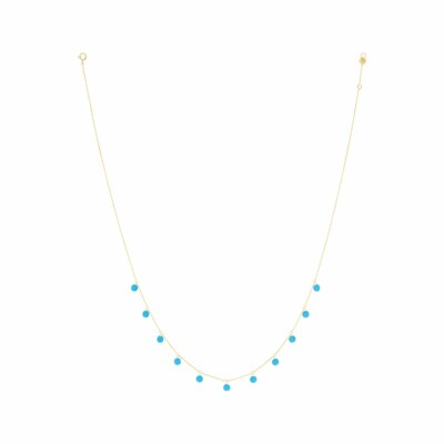 Collier La Brune & La Blonde Polka en or jaune et turquoise, 42cm