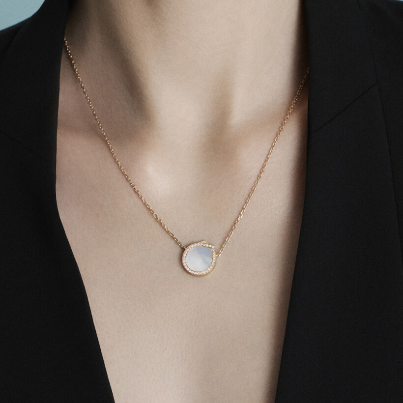 Repossi Antifer necklace, pink gold, diamonds and mother-of-pearl