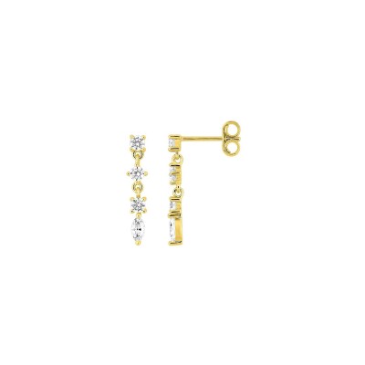 Boucles d'oreilles pendantes en or jaune et oxyde de zirconium