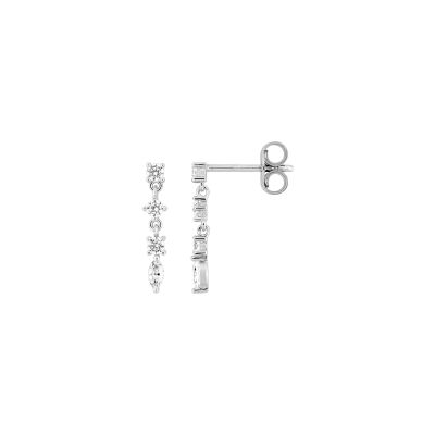 Boucles d'oreilles pendantes en argent rhodié et oxyde de zirconium