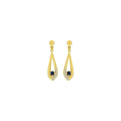 Boucles d'oreilles pendantes en or jaune, or blanc et saphirs
