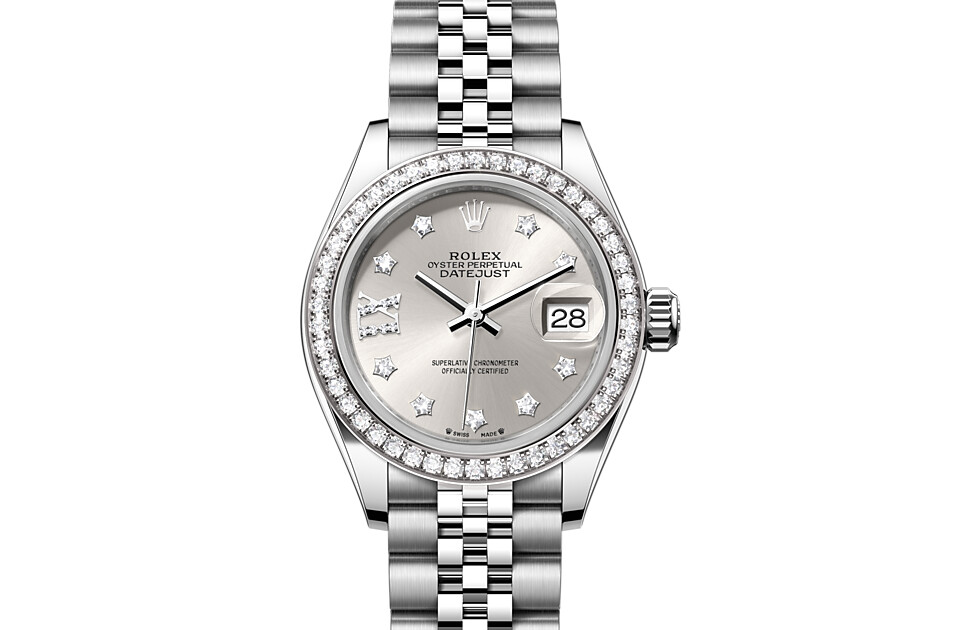 Rolex Lady‑Datejust en Rolesor gris – combinaison d’acier Oystersteel et d’or gris M279384RBR-0021 chez Dubail