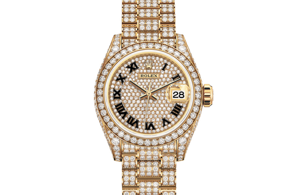 Rolex Lady‑Datejust en Or jaune 18 ct avec flancs de carrure et cornes sertis de diamants M279458RBR-0001 chez Raynal