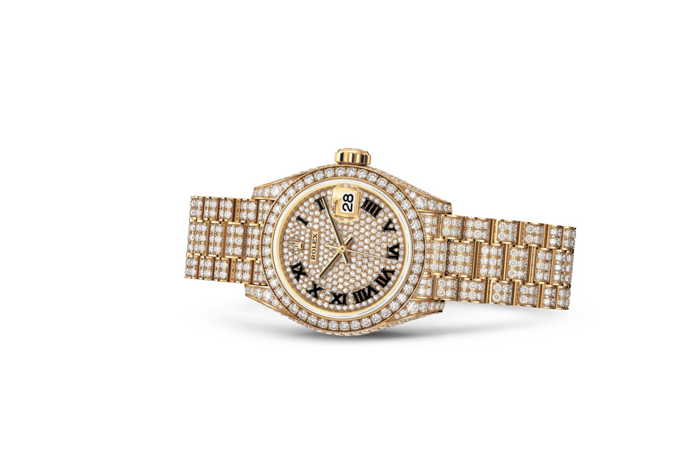 Rolex Lady‑Datejust en Or jaune 18 ct avec flancs de carrure et cornes sertis de diamants M279458RBR-0001 chez Dubail - vue 2