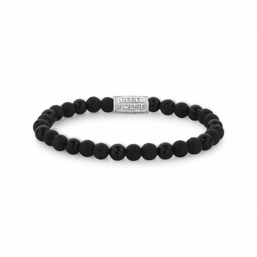 Bracelet Rebel & Rose Stones Only en pierre de lave noire