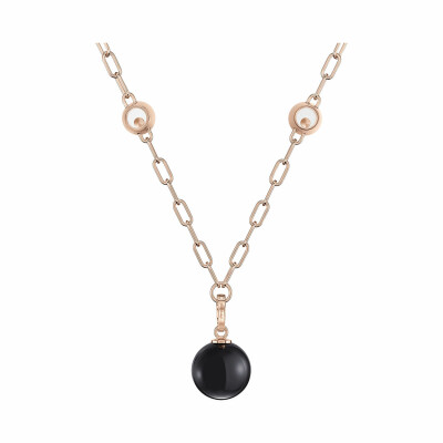 Collier sautoir Chopard Happy Diamonds Planet en or rose éthique, diamants et onyx