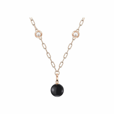 Collier sautoir Chopard Happy Diamonds Planet en or rose éthique, diamants et onyx