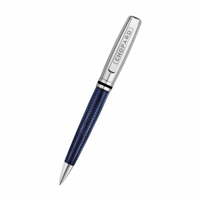 Stylo bille Chopard Brescia, fibre de carbone bleue, plaquage palladium