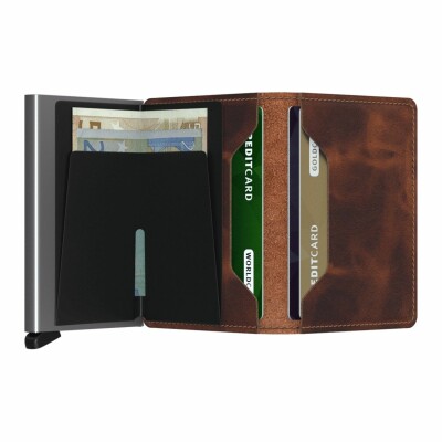 Porte-cartes Secrid Slimwallet Vintage en cuir et aluminium marron