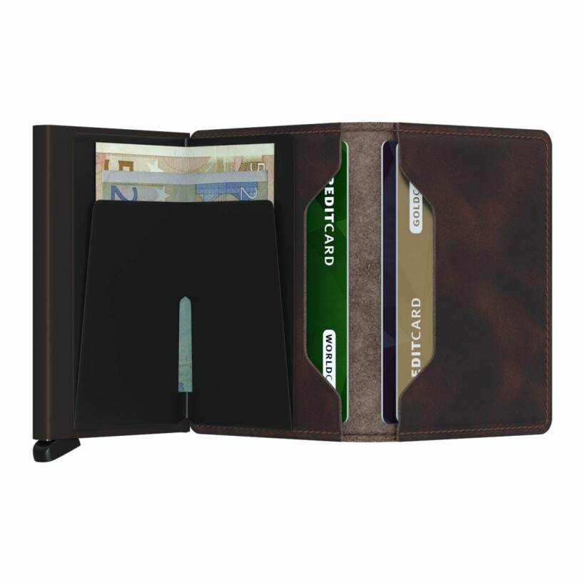 Porte-cartes Secrid Slimwallet Vintage en cuir et aluminium marron