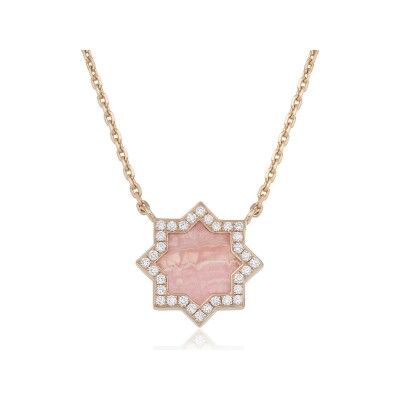 Collier Zellij en or rose, diamants et rhodochrosite