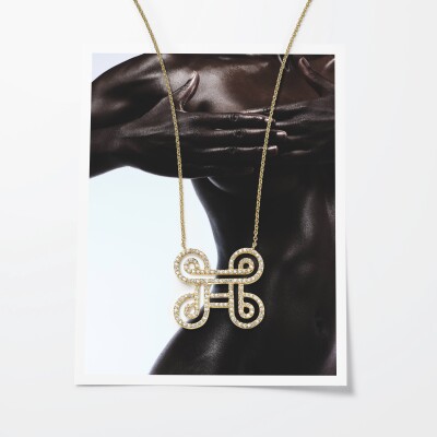 Collier Adinkra Réconciliation en or jaune et diamants