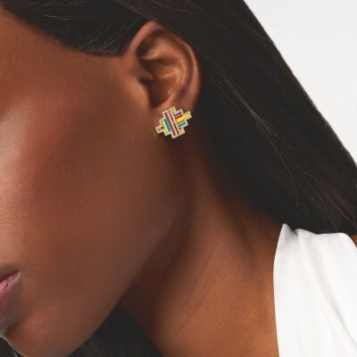 Boucles d'oreilles Kita en or jaune, améthyste, citrines, grenat, topaze London et diamants