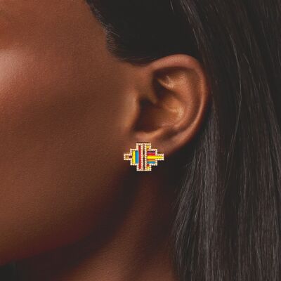 Boucles d'oreilles Kita en or jaune, améthyste, citrines, grenat, topaze London et diamants
