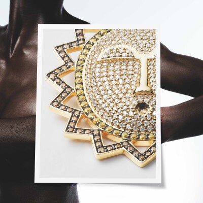 Collier Acalata en or jaune, pavé diamants et tsavorites