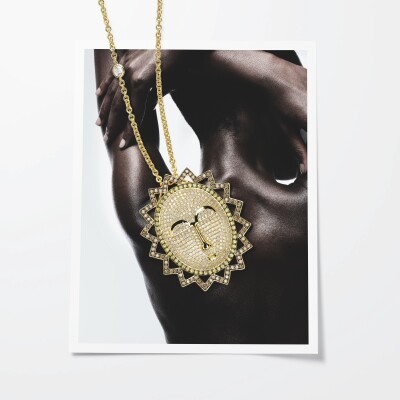 Collier Acalata en or jaune, pavé diamants et tsavorites