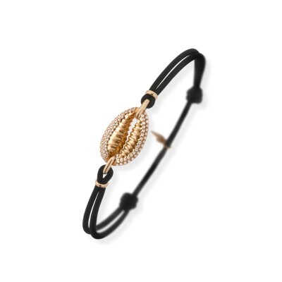 Bracelet Cauris sur cordon en or rose et diamants