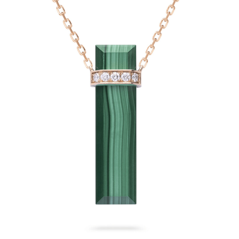 Heavenly Meteor long necklace, pink gold, malachite and diamonds