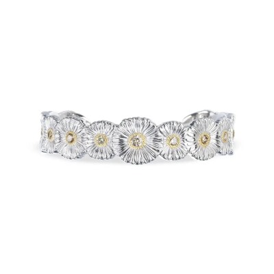 Buccellati Blossoms Daisy – Narrow Cuff Bracelet in Sterling Silver with Gold Accents and Brown Diamond