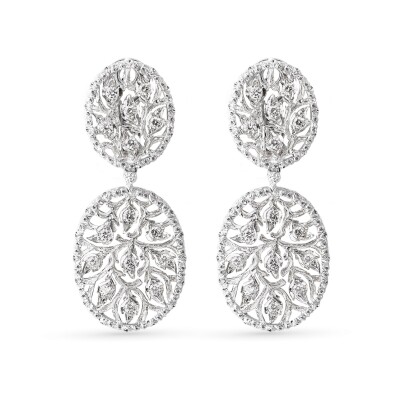 Buccellati – Oval Dangling Earrings in 18k White Gold set with Diamonds