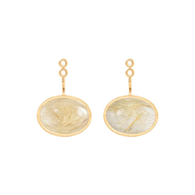 Ole Lynggaard Copenhagen – Small Lotus Earring Pendants in 18k Yellow Gold with Rutile Quartz