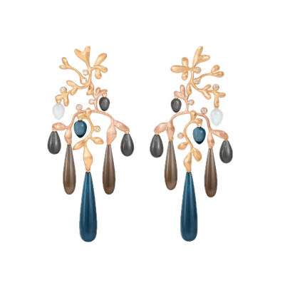 Ole Lynggaard Copenhagen – Boucles d’Oreilles Gipsy en Or Jaune et Or Rose 18k avec Diamants et Pierres Fines