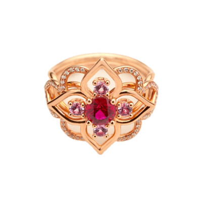 Giardino Ring – Ruby, pink sapphires and diamonds – 18k pink gold