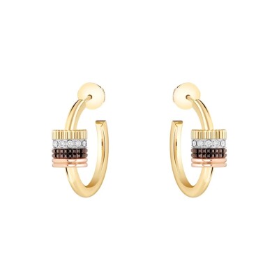 Quatre Classique Hoop Earrings by Boucheron in 18K Gold, Brown PVD and Diamonds