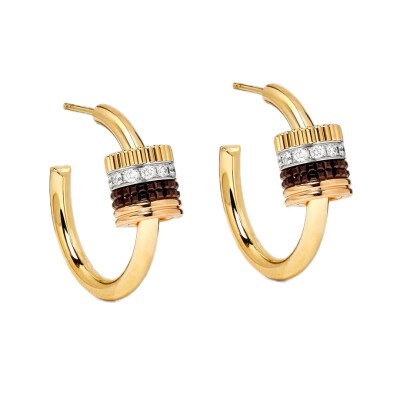 Quatre Classique Hoop Earrings by Boucheron in 18K Gold, Brown PVD and Diamonds